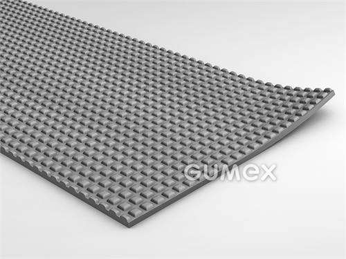 Pryžová podlahovina SPHYNX PYRAMID, tloušťka 3mm, BVL, šíře 1200mm, 65°ShA, SBR, desén pyramidy, -30°C/+70°C, šedá